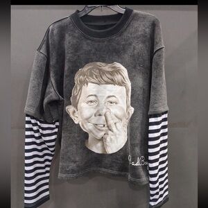 RARE Vintage 90’s Bad Boy Brand Alfred E Neumann Layered Look Sweatshirt Sz M